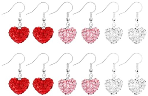 Herz Tropfen Ohrringe, Herz Ohrringe mit Strasssteinen, Romantische Valentinstag Ohrringes, Rot Rosa Silber Ohrringes in Herzform, Valentinstagsgeschenk für Damen Mädchen