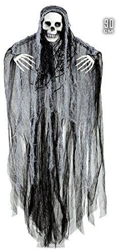 NET TOYS Skelett zum Aufhängen 90 cm Grim Reaper Deko Halloween Sensenmann Deko Hängedekoration Totenkopf Mann Grusel Hängefigur Geist Skelett Hänge Deko Partydeko Halloweendekoration