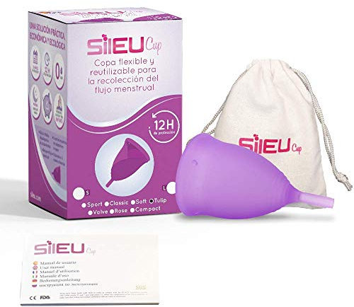 Coppetta Mestruale Modello Tulip + Sterilizzatore Pieghevole In colore Rosa o Blu - Taglia L - Per donne che hanno avuto figli e/o hanno più di 25 anni - 1 unità