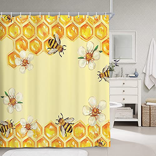 NYMB Rideau de Douche en Polyester résistant à la moisissure pour Salle de Bain Motif Abeille dans Fleur Prendre Miel 175 x 178 cm (Multi26)
