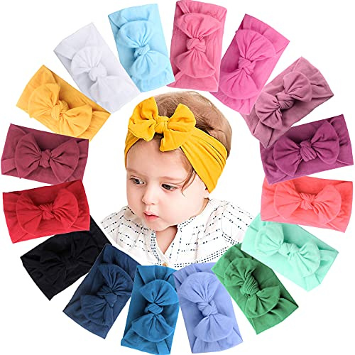 JOYOYO 16 Colors Soft Wide Turban Baby Headbands with 3.5 inches Hair Bow Headwraps for Baby Girls Infants Newborn Hair Accessories Toddlers Kids and Children