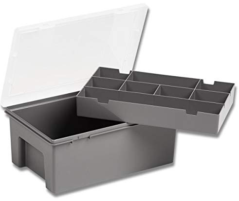 Wham 3.04.01 Plastic Organiser Deep Storage Box & 8 Division Tray, 29cm - Upcycled Grey/Clear