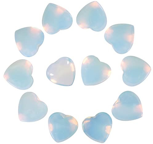Nupuyai 12pcs Opalite Crystal Heart Love Palm Worry Stone for Chakra Healing, Carved Stone for Home Decoration 1.5cm