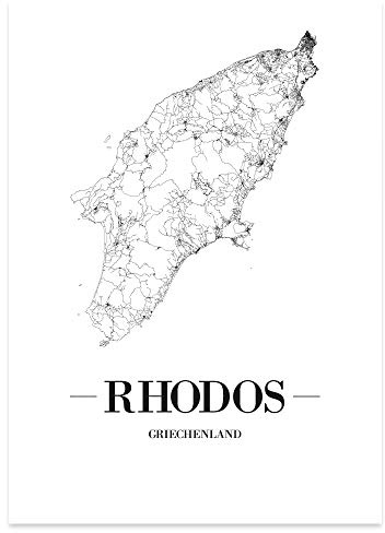 JUNIWORDS Stadtposter, Rhodos, Wähle eine Größe, 21 x 30 cm, Poster, Schrift A, Weiß