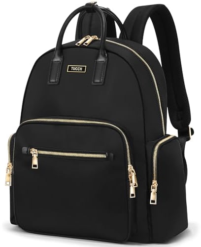 TUCCH Laptop Backpack, 14 Inch Computer Daypack, Stylish Casual Business Travel Work Shoulder Bag for Men/Women, Water Repellent Nylon Rucksack, 22L, Black