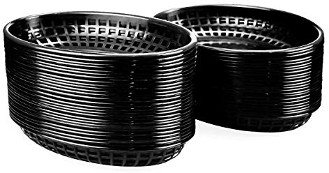 Kingrol Ovale Fast Food-Körbe, Kunststoff, Aufbewahrungskorb, 22,4 x 14,7 cm, Schwarz, 50 Stück