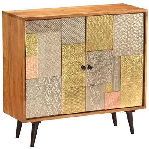 yorten Sideboard Kommode Vintage-Charme Beistellschrank aus Massives Akazienholz Antik Holzschrank mit 2 Türen 80 x 30 x 75 cm (B x T x H)