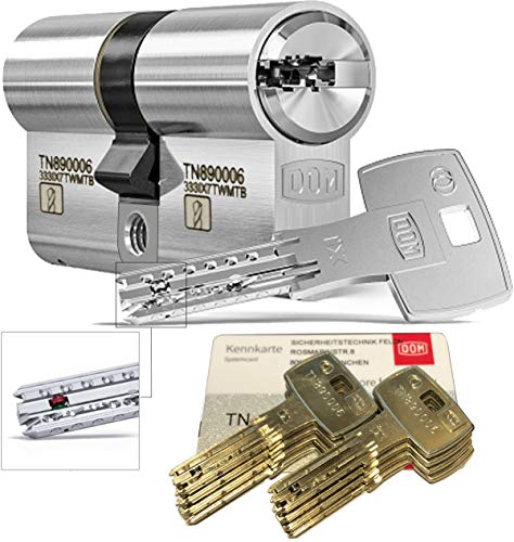 DOM iX Twido 333iX7TWMTB Modular-Doppelzylinder mit 8 Schlüssel, Länge (a/b) 30/30mm (c= 60mm), mit Sicherungskarte, mit Not- u. Gefahrenfunktion und erhöhtem Bohrschutz
