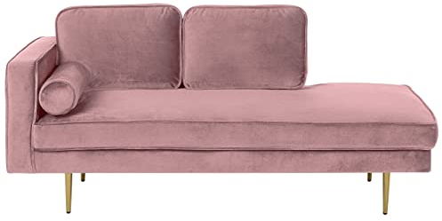 Beliani Chaiselongue Samt rosa Links goldenes Gestell mit Nackenrolle modern Miramas