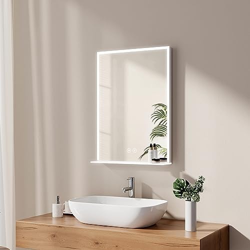 EMKE LED Badspiegel 50x70cm Badspiegel mit Beleuchtung kaltweiß Lichtspiegel Badezimmerspiegel Wandspiegel mit Touchschalter + beschlagfrei IP44 energiesparend