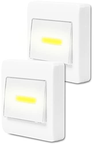 Eaxus® 2er Set LED Unterbauleuchte - Wandlampe Batteriebetrieben - Küchenleuchte, Lichtschalter für Küche, Garage & Co. Schrankleuchte, Weiß