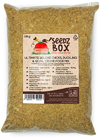 Chick Crumb Feed 1.8kg Food - Chick Duckling and Quail Crumb Food Mix - Complete Poultry Grower Mash Feeding Stuff From One Week of Age - SeedzBox - Donation to OneTreePlanted