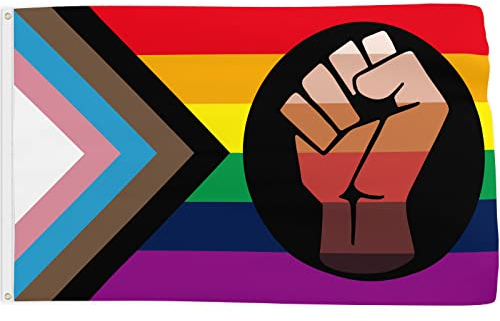 Progress Pride Flagge Regenbogen Dekorationen LGBT Banner 90 x 150 cm doppelseitig bedruckter Hintergrund BLM Power Fist Hofschild Urlaub Schwule Party Supplies Hängende Poster Dekor Polyester mit
