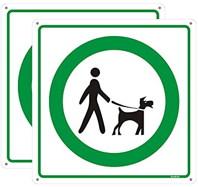 Andchi 2 pièces Panneau chien en laisse enseignes gardent les chiens en laisse, enseigne rectangulaire en aluminium métal, taille 300 x 300 mm