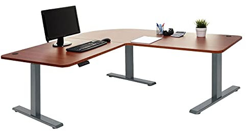Mendler Eck-Schreibtisch HWC-D40, Computertisch elektrisch höhenverstellbar 178x178cm 84kg MVG - Natur, anthrazit-grau