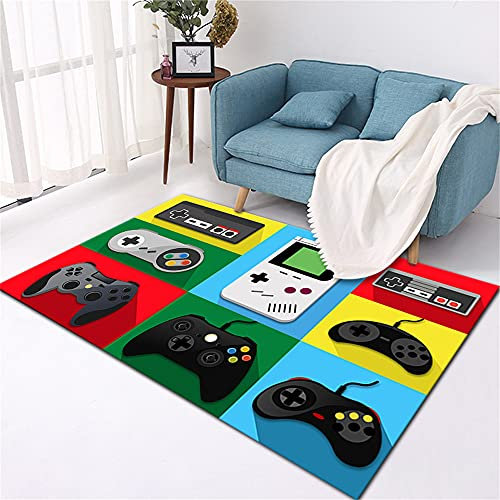 3D Anime Gamer Teppich Jungen Groß Kinderzimmer Gaming Schlafzimmer Dekoration Wohnzimmer Kurzflor, Krabbelmatte Modern Weichem Flanell Kinderteppiche Waschbarer Blau Rosa Carpets (Farbe 4,50x80 cm)