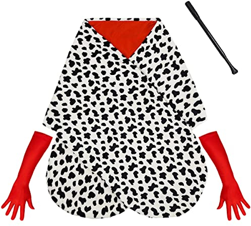 Geplaimir Cruella Kostüm für Damen Kinder Scarf für Cruella Deville Halloween Fasching Cosplay Party Accessoires+Rot Handschuhe+ Cruella Holder G020