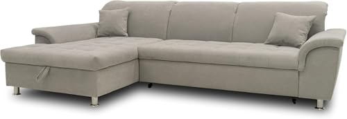 DOMO. collection Ecksofa Franzi, Schlafsofa, Longchair links mit Bett- & Rückenfunktion, Stauraum, Sofa, Eckcouch, Polsterecke, Couch in L-Form, 279 x 170 x 81 cm (BxTxH), hellgrau