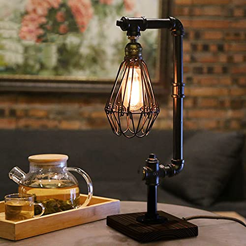 RibasuBB Retro Pendelleuchte Tischleuchte Wasserrohr Industrielle Steampunk-Lampe E27 Schlafzimmer Nachttisch Nachtlicht Retro-Stil
