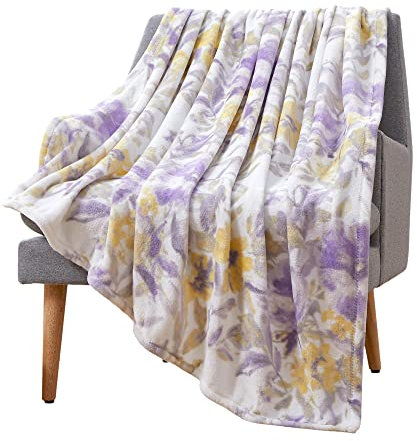 Serafina Home Überwurfdecke: Samtweicher, strapazierfähiger Fleece-Akzent für Bett oder Couch (gelbe und lavendelfarbene Rosen, 127 x 177,8 cm)