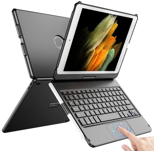 Touchpad Keyboard Case for iPad 10.2 9th/8th/7th Gen, Keyboard Case for iPad 9th Generation/8th/7th Gen-360° Rotatable Protective Cover with Pencil Holder (Black)