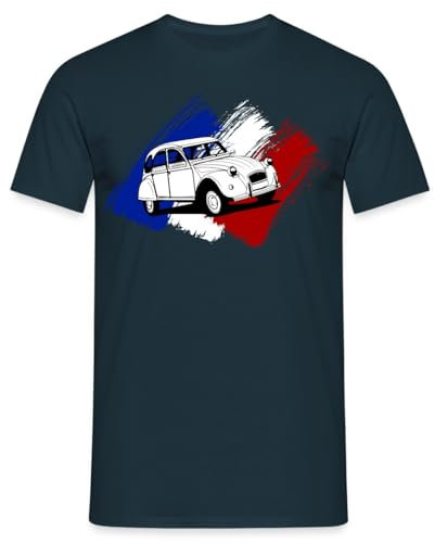 Spreadshirt Citroën 2CV Drapeau France Dedeuche T Shirt Homme, XXL, Marine