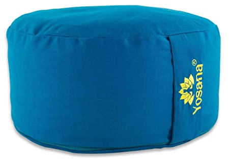 Yosana Yogakissen XL | 35cm Durchmesser | Meditationskissen rund, Bio-Dinkelfüllung aus Deutschland | Yoga Kissen mit 17cm Sitzhöhe | Sitzkissen Boden waschbarer Bio-Baumwolle Bezug und Tragegriff