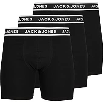 JACK & JONES Men's JACSOLID Boxer Briefs 3 Pack Shorts, Black/Pack: Black-Black, S