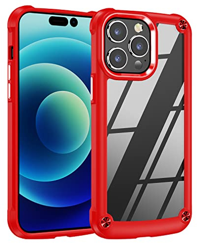 TECHGEAR iPhone 14 Pro Max Tough Case, [Fusion Armour] Premium Slim Hybrid Tough Rugged Protective Bumper Case Heavy Duty Protection with Clear Back Designed For iPhone 14 Pro Max 6.7 - Red