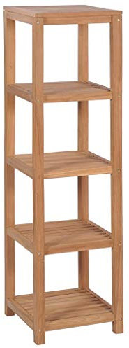 Gecheer Regal Badezimmerregal Massivholz mit 4 Etagen, Teak 42 x 42 x 165 cm, H?ngeregal Wandregal Bücherregal Standregal