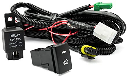 NJSSJD H10 H12 HB3 HB4 HIR2 Nebelscheinwerfer-Kabelbaum-Set 16 AWG mit 12 V 40 A Relais & An/Aus Kippschalter Flachsicherung passend für Mitsubishi Outlander, Pajero Sport, T/Oyota Yaris Prius