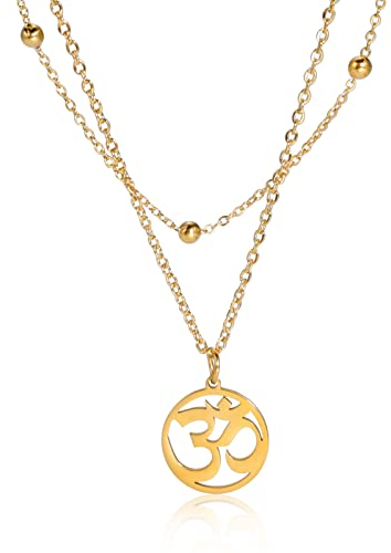 SIPURIS OM-Halskette für Damen, indisches Yoga, Aum, Om, Ohm, Edelstahl, hinduistische Meditation, Charm, Sanskrit-Symbol Amulett, Schmuck für Männer, Kein Edelstein (Layered-G)