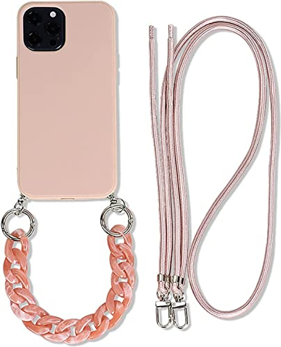 Jacyren Handykette Hülle kompatibel mit iPhone 13 Pro Necklace Handyhülle mit Band (abnehmbar) Schutzhülle mit Kordel zum Umhängen Stoßfest Silikonhülle Stylische Lanyard Hülle (Rosa)
