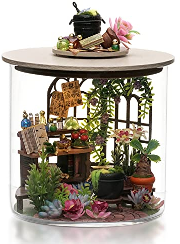 Cuteefun Miniature Casa delle Bambole, Fai da Te in Legno Dream Bottle Kit con la Copertura Antipolvere, Artigianato Artigianale per Adulti 1:100, Regalo, Chirstmas (Giardino Magico)