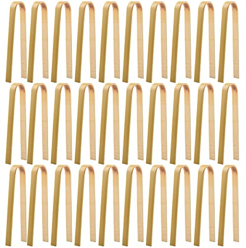 30 Pcs Wooden Tongs for Charcuterie - Mini Bamboo Disposable Tongs for Serving Food, Natural Wooden Cooking Toast