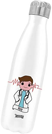 Borraccia Termica Bottiglia Termica Acciaio Inox 500ml Bottiglia Termica Made in Italy Ecologica Thermos 24 Ore Freddo & 12 h Caldo - Personalizzata con nome - Medico Uomo