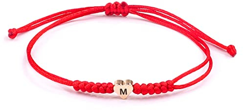 Mädchen Damen Buchstaben Armband, Herzen Initialen Handmade Cord Schmuck, Distance Matching Armbänder für Mutter Tochter Schwester Freund Freundin Beste Freunde Paar Familie Rotes Armband- Buchstabe M