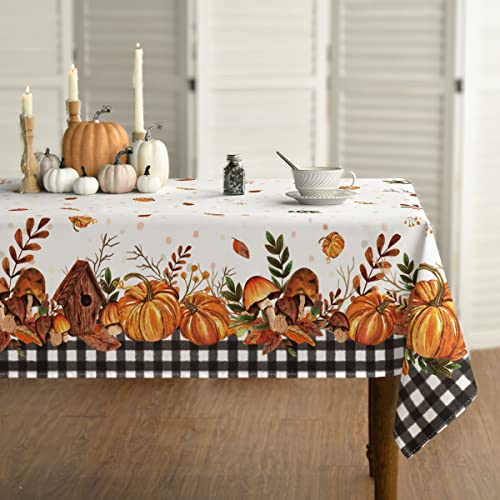 Horaldaily Herbst Tischwäsche 84x84 cm Quadratisch, Erntedankfest Herbsternte Kürbis Schwarze Karierte Tischdecke für Party Picknick Abendessen Dekor
