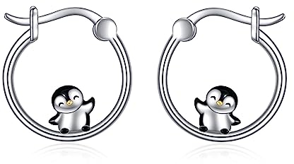 Pinguin Ohrringe Creolen für Damen 925 Sterling Silber Tier Pinguin Ohrringe Schmuck Geschenke für Mädchen (Pinguin)