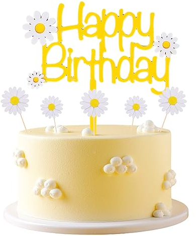 Weenkeey 31 Stück Gänseblümchen Cupcake Toppers Gänseblümchen Happy Birthday Cake Topper Blumen Kuchen Topper Picks Gänseblümchen Geburtstag Tortendeko für Mädchen Geburtstagsdeko