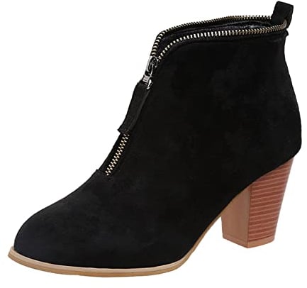 Damen Vintage Leopard Print Reißverschluss vorne Chunky High Heel Mode Kurze Stiefel Damen Hohe Mit Absatz