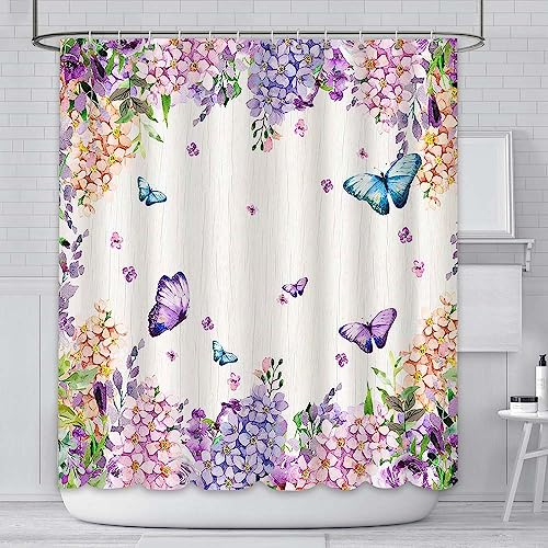 AIBIIN 180 x 180 cm Duschvorhang, Motiv Bunte Schmetterlinge, Wasserfarben, Badezimmer-Dekoration, Polyester, wasserdicht, langlebig, mit 12 Haken