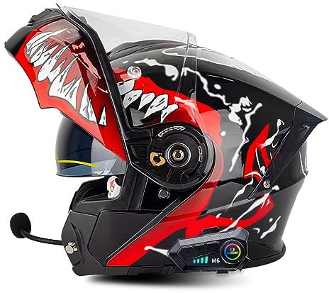 Bluetooth Motorradhelm Klapphelm Integralhelme ECE-geprüfter Erwachsene Damen und Herren mit Doppelvisier, Lautsprechermikrofon Geräuschunterdrückung Multifunktional Bluetooth 2,XXXL=65-66