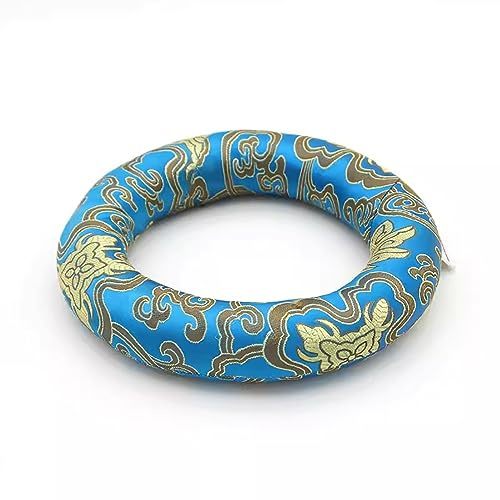 Kristall-Klangschalenkissen, handgefertigtes Seidenbrokat-O-Ring-Pad für Klangschalenkelch, Chakra-Schale, tibetische Klangschale (Farbe: Blau_15,2 cm Schale)