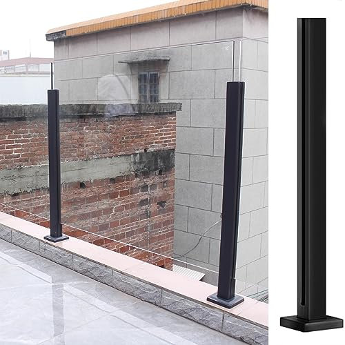 Glass railing post Glasgeländer/Kunststoffplatten, Balusterpfosten For Balkon, Treppenabsatz/um Pool/Terrasse, Geländer Aus Gehärtetem Glas, Edelstahl Schwarz, Treppengeländer-Set ( Color : End post ,