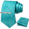 JEMYGINS Herren Paisley Krawatten set mit Krawattenklammer und Einstecktuch,ferne Berge blauer See blau