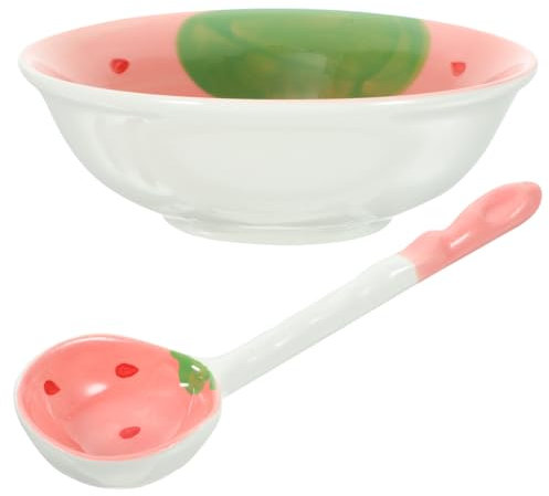 LIFKOME Keramikschüssel Mit Löffel Für Suppe Und Salat Küchenschüssel Aus Keramik Für Servieren Speiseschüssel Für Nudeln Und Mahlzeiten Küchenhelfer Mit Fruchtmuster Reisbehälter Mit Einf