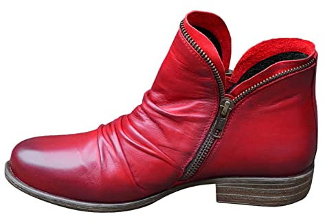 Briskorry Stivali ricamati da donna Stivali alti ricamati da donna a punta spessa Stivali da cowboy artificiali Pu Stivali da cowboy Stivaletti Casual Stivali da calza, Fa rosso, 41 EU