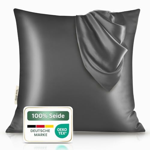 bene-sleep® Premium Seidenkissenbezug – 100 % Maulbeerseide 22 Momme | Oeko-TEX Zertifiziert* | Anti-Frizz & Faltenreduzierung | Kühlend, hypoallergen, hautfreundlich & luxuriös (Grau, 40x40 cm)