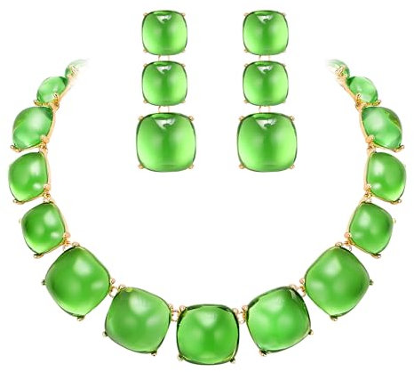 Clearine Mode stil Perlen Statement Halskette baumeln Ohrringe Schmuck-Set für Damen Mädchen Kostüm Weihnachten Party Prom Grün Gold-Ton